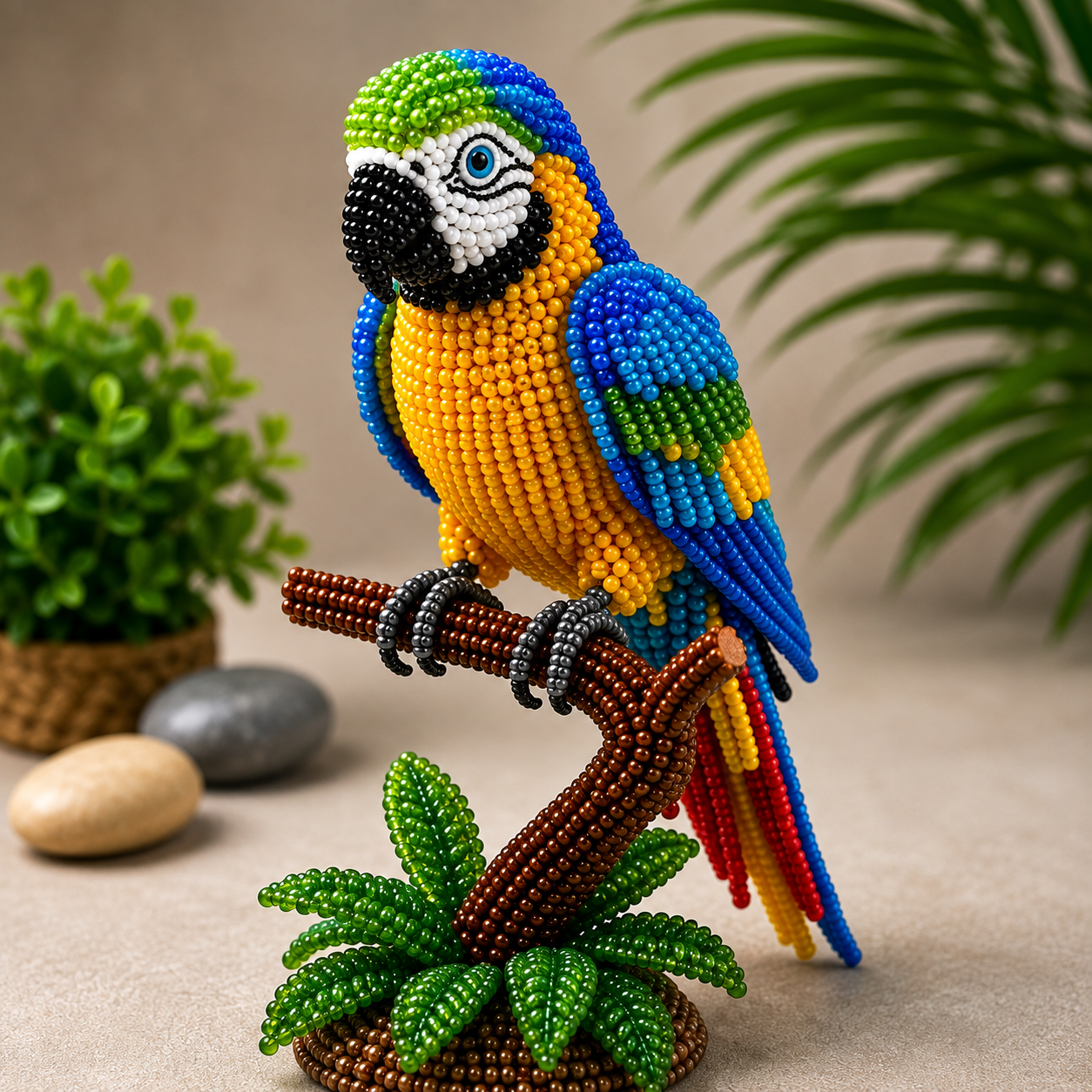 3D Beaded Macaw Parrot On Trunk PDF | Beaded Bird Tutorial